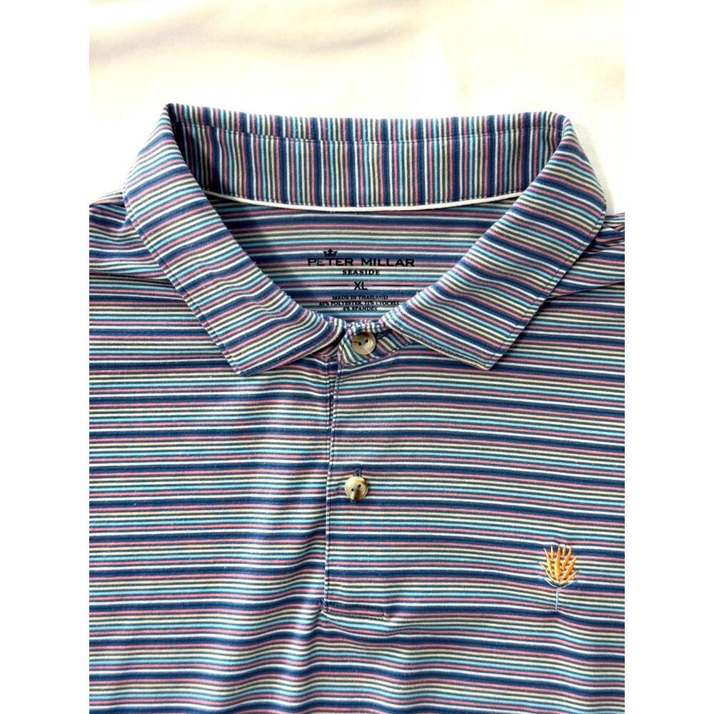 Peter Millar Seaside Men's XL Polo Shirt Short Sleeve Lyocell Golf Casual Blue